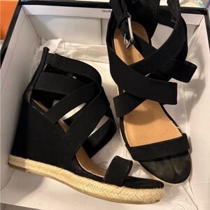 Black Wedge Sandals